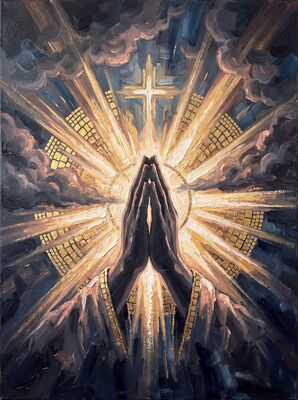 Praying Hands Rose Gold Candlelight Canvas Painting