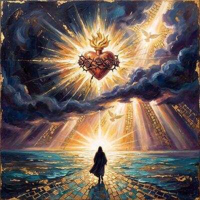 Sacred Heart Amber Navy Canvas Wall Art