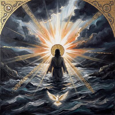 Baptism Scene Silver Light Canvas Painting