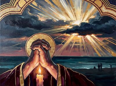 Praying Hands Burgundy Canvas Painting