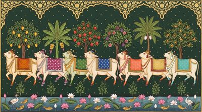 Seven Sacred Cows Procession Canvas Wall Art