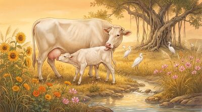 Sacred Cow and Calf Golden Hour Canvas Wall Art