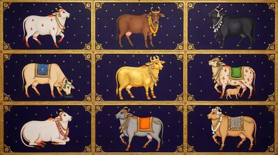 Nine Cows Pichwai Nathdwara Canvas Wall Art