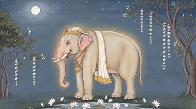Rare White Sacred Elephant Divine Canvas Painting