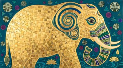 Golden Klimt Mosaic Elephant Art Canvas Painting