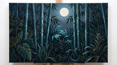 Eight Bamboo Nocturnal Jungle Oil Painting Canvas Wall Art
