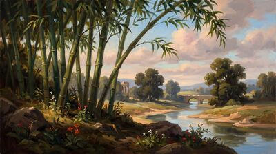 Nine Bamboo Pastoral Valley Oil Painting Canvas Wall Art