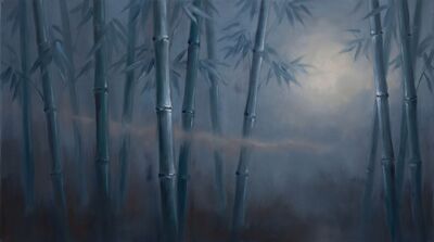 Nine Bamboo Moonrise Nocturne Oil Painting Canvas Wall Art