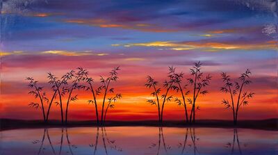 Bamboo Tropical Sunset Silhouette Canvas Wall Art