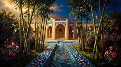 Bamboo Persian Paradise Garden Canvas Painting