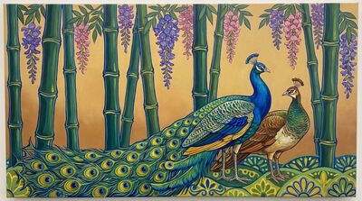 Bamboo Peacock Japonisme Canvas Wall Art