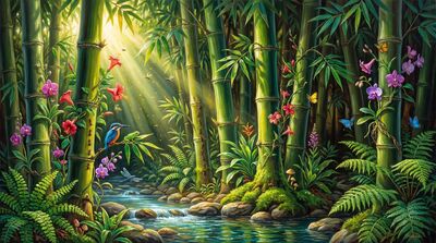 Bamboo Abundant Vitality Masterwork Canvas Painting