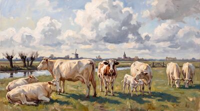 Seven Holy Cows Dutch Meadow Oil Painting Canvas Wall Art