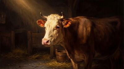 Sacred Cow Golden Light Stable Canvas Painting
