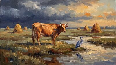 Sacred Cow Salt Marsh Storm Canvas Wall Art