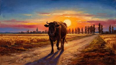 Sacred Cow Country Lane Evening Canvas Wall Art