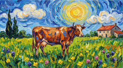 Sacred Cow Sunlit Pasture Canvas Painting