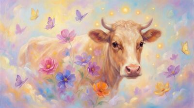 Sacred Cow Luminous Dreamscape Canvas Painting