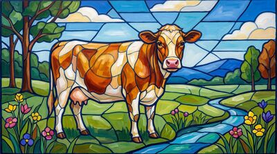 Sacred Cow Stained Glass Style Canvas Wall Art