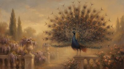 Peacock Palace Garden Canvas Wall Art