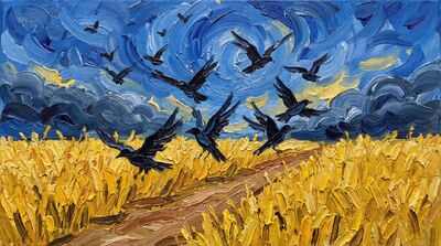 Crows Wheat Field Impasto Canvas Painting