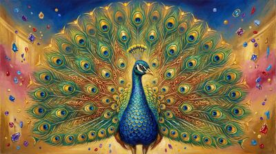 Peacock Full Display Jeweled Canvas Wall Art