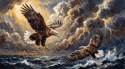 Eagles Storm Baroque Flight Canvas Wall Art