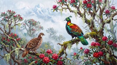 Himalayan Monal Rhododendron Canvas Painting