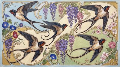 Barn Swallows Swooping Flight Canvas Painting