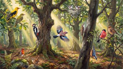 Bird Assembly Natural Cathedral Canvas Painting