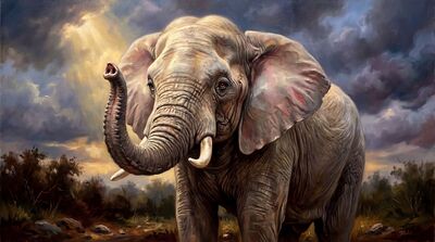 Monumental Bull Elephant Oil Painting Canvas Wall Art