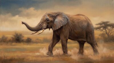 Bull Elephant African Savanna Oil Painting Canvas Wall Art