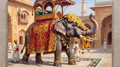 Mughal Durbar Caparisoned Elephant Oil Painting Canvas Wall Art