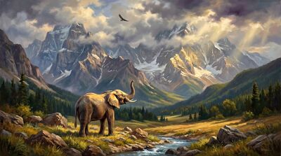 Elephant Mountain Wilderness Oil Painting Canvas Wall Art