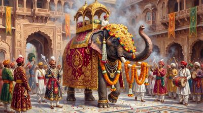 Festival Elephant Indian Ceremony Oil Painting Canvas Wall Art