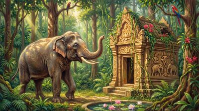 Sacred Elephant Jungle Shrine Canvas Painting
