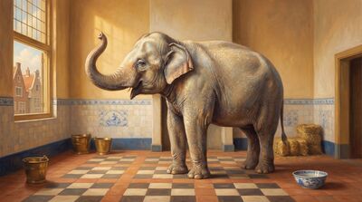 Elephant Sunlit Courtyard Canvas Wall Art