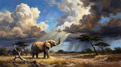 Elephant Storm Wilderness Canvas Painting