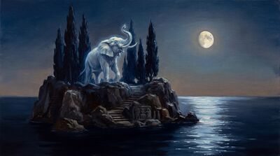 Elephant Moonlit Mystery Island Canvas Painting