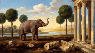 Elephant Arcadian Landscape Canvas Painting