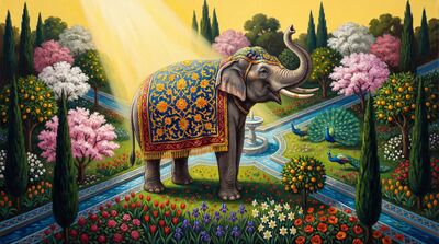 Royal Elephant Persian Paradise Garden Canvas Painting