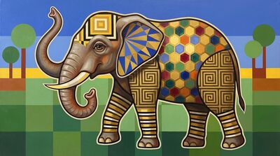 Elephant Vienna Secession Decorative Mosaic Canvas Wall Art