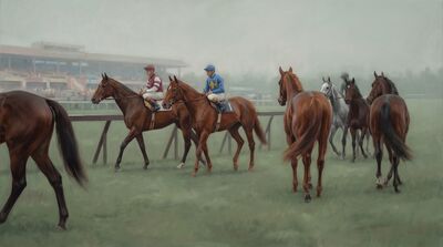 Seven Racehorses Paddock Canvas Wall Art
