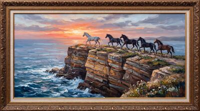 Seven Horses Sea Cliff Canvas Wall Art