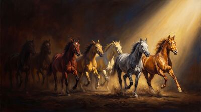 Seven Horses Chiaroscuro Canvas Painting