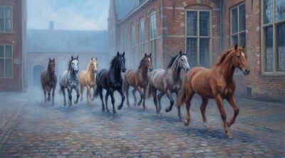 Seven Horses Dutch Courtyard Canvas Wall Art