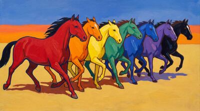 Seven Horses Bold Synthetist Canvas Wall Art