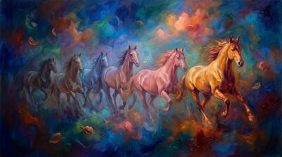 Seven Horses Dreamscape Canvas Painting