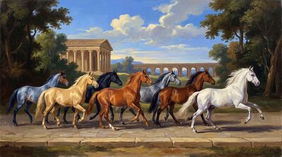 Seven Horses Classical Frieze Canvas Painting