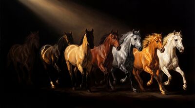 Seven Horses Tenebrism Light Canvas Wall Art